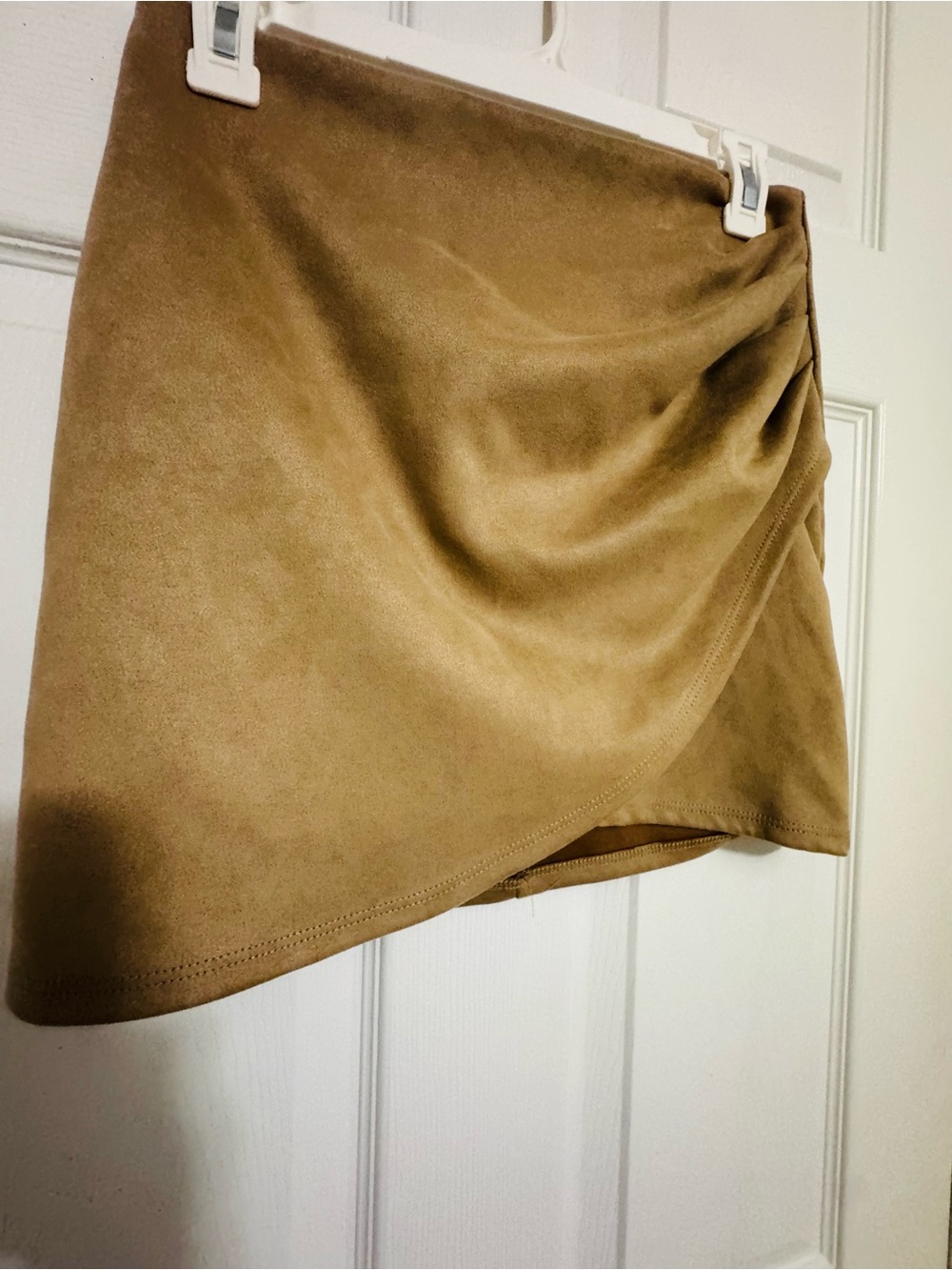 Windsor Faux Suede Wrap Mini Skirt in Camel